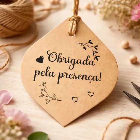Tags Papel Kraft obrigada Pela PresençanLembrancinha casamento noivado