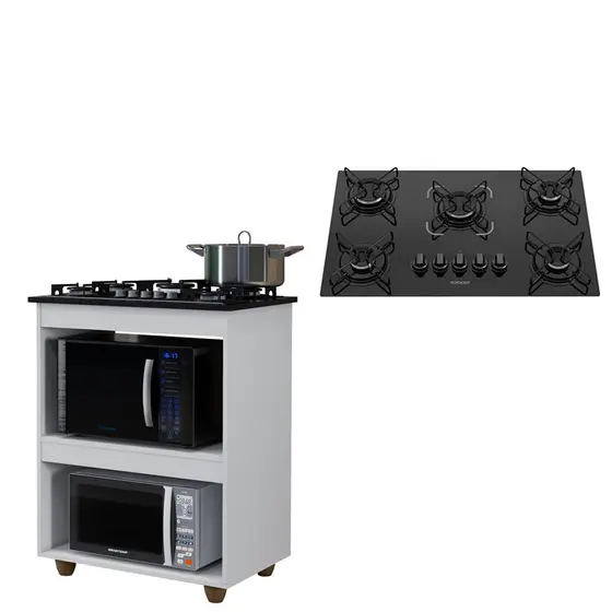 Kit BalcÃO Cooktop + Turim Com FogÃO Cooktop Essencial 5 Bocas Itatiaia