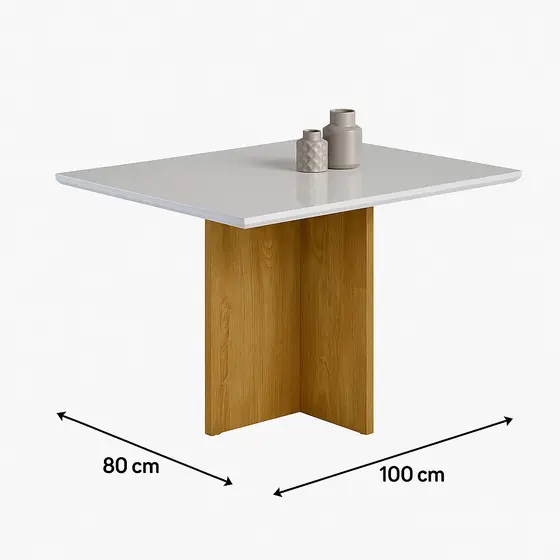 Mesa de Jantar Compacta 80x100 MDF Tampo Off Mesa de Sala Moderna