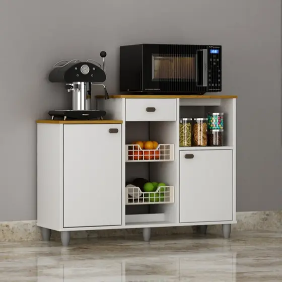 Fruteira Flora 2 Portas 1 Gaveta Cinamomo ou Branco, Estrutura em MDP, Design Versátil