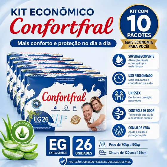 Kit 10 Pacotes Fralda Geriátrica 300 Unidades  Confortfral