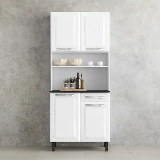 Kit Balcão + Armário Cozinha Compacta Pratika Itatiaia em Aço 4 Portas 1 Gaveta 80cm Branco