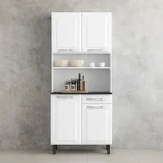 Kit Balcão + Armário Cozinha Compacta Pratika Itatiaia em Aço 4 Portas 1 Gaveta 80cm Branco