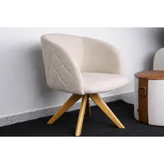 Poltrona Decorativa Zaya Linho Bege Base Madeira Moderna Confortável Sala Estar Recepção