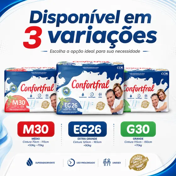 Fralda Geriátrica Confortfral Idoso e Adulto Unissex M G EG Superabsorvente De Otima Qualidade