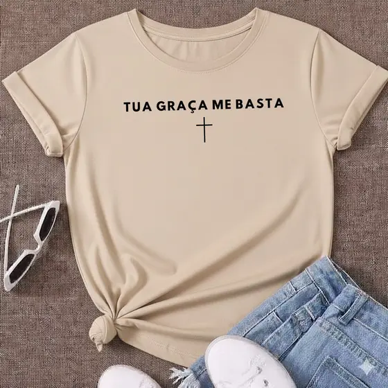 Blusa T Shirt Cristã Camiseta Tua Graça Me Basta Evangelica Religião 100% Algodão Premium