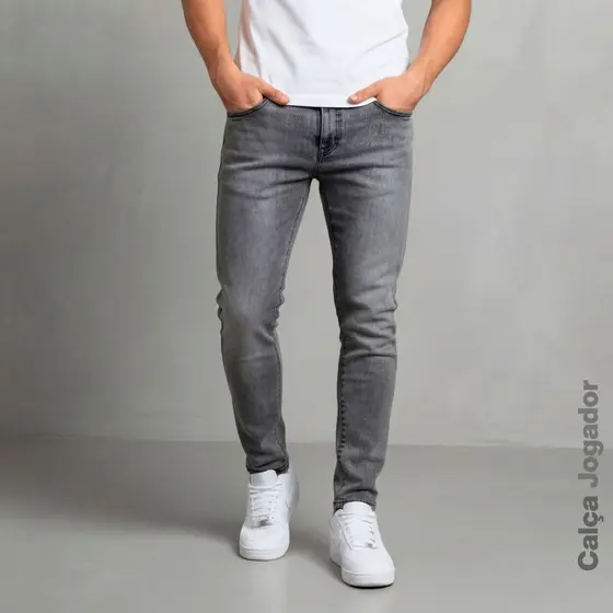 Calça Jeans Masculina Skinny Cinza Com Elastano Lycra Super Confortável Premium Conforto Slim Fit Ajustada