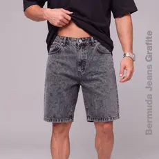 Bermuda Jeans Masculina Grafite Estonada Marmorizada Grafite Baggy Wide Leg StreetWear Oversized