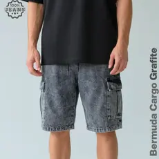 Bermuda Masculina 100% Jeans Streetwear Larga Grafite P ao GG
