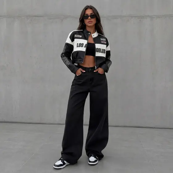 Calça Jeans Wide Leg Preta Pantalona Casual Larga Sem Lycra