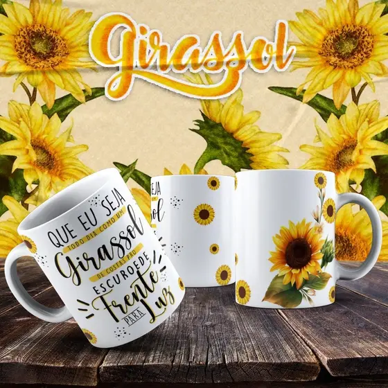 Caneca Girassol Personalizada com o Nome - Presente Criativo