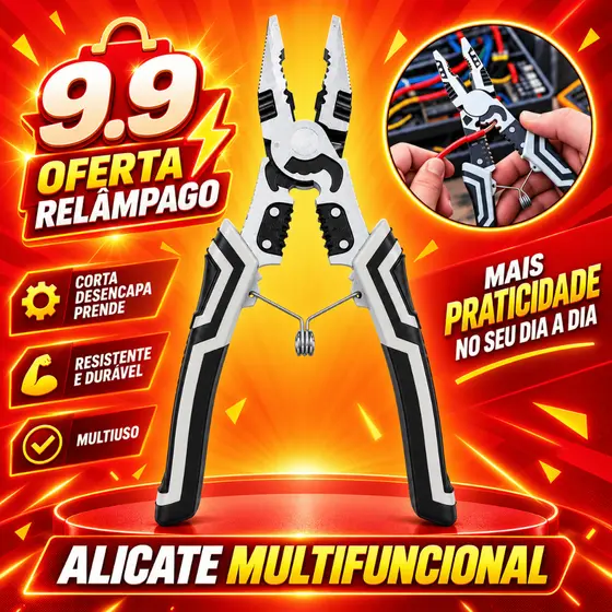 Alicate Multifuncional Titanium Profissional Descascador de Fios Corte Crimpador Universal Eletricista 21,5cm