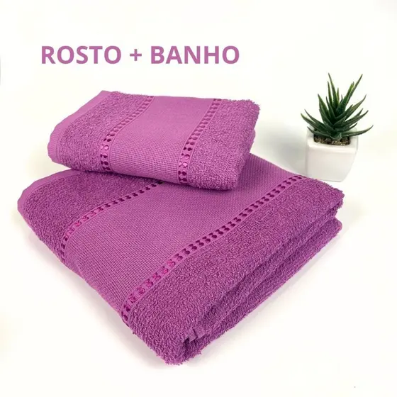 Kit Toalha de Banho Grande + Rosto Pureza 100% Algodão P/ Bordar