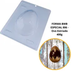 1~4 Forma BWB Com Silicone (3 partes) Para Chocolate Cód. 806 - Ovo Estriado 400g. Páscoa
