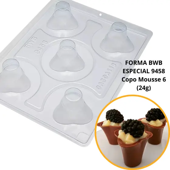 1~4 forma para chocolate bwb com silicone (3 partes) 9458 - Copo Mousse 6 (24g) (CHOCO)