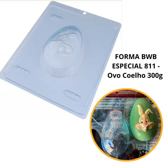 1~4 Forma BWB Com Silicone (3 partes) Para Chocolate Cód. 811 - Ovo Coelho 300g. Páscoa