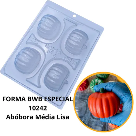 1~4 Forma BWB Abóbora Média Lisa, Com Silicone(3 partes) Bombons de Chocolate, Halloween- Cód.10242 (CHOCO)