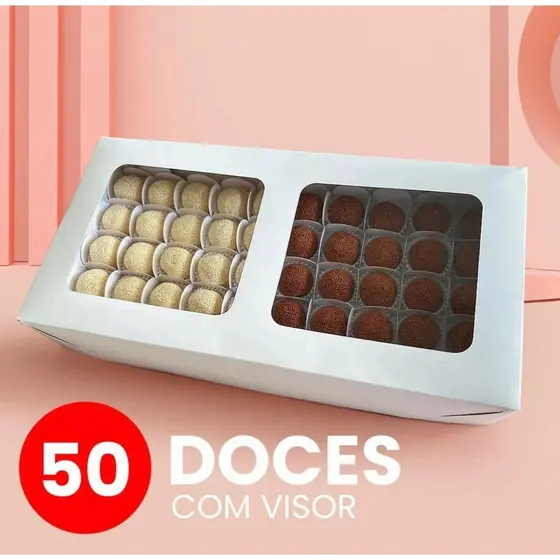 10 Caixas 50 Doces Branca Com Visor 3001 35,5X6X18