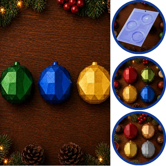 1~5 Forma silicone p chocolate bola de natal facetada Porto cod  P1001 (CHOCO)