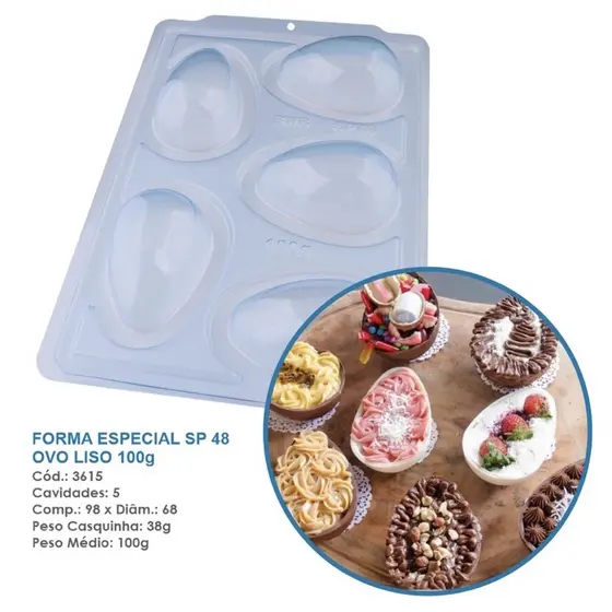 1~4 Forma Silicone Ovo Liso 100g Ref - SP 48 Linha Premium - BWB cod 3615 (CHOCO)
