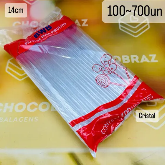 100~700 Palito para pirulito BWB transparente- topo de bolo- tubo pet - canudo transparente 14 Cm (CHOCO)