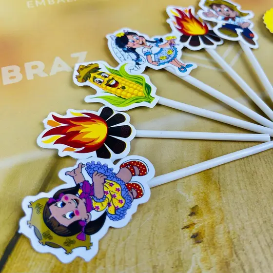 10 Palito Tag Decorativo Arraial Festa Junina  61.8  ( Nc Toys Palito  ) FESTA JUNINA (CHOCO)