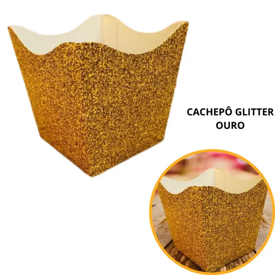 10~60 KIT CACHEPÔ DECORATIVO PAPEL FESTAS FLORES DECORAÇÃO COR IMITAÇÃO GLITTER OURO 2.64