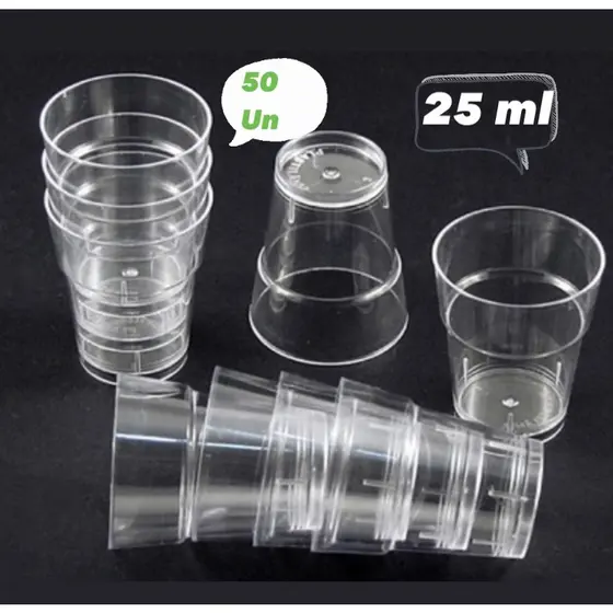 50 MINI COPINHOS CRISTAL ACRÍLICO 25ML – PARA BRIGADEIRO E DOCES