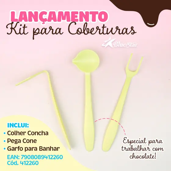Kit Para Cobertura Colher Concha Garfo Confeitaria (Blue Star)