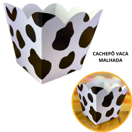 10~50 KIT CACHEPÔ DECORAÇÃO FAZENDINHA VACA MALHADA 8,5X8,5X7,8 TEMA FESTA