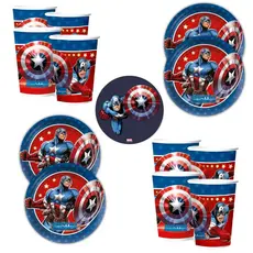 Kit Festa  CAPITAO AMERICA 16 Pratos + 16 Copos Descartável 180 Ml Papel - REGINA