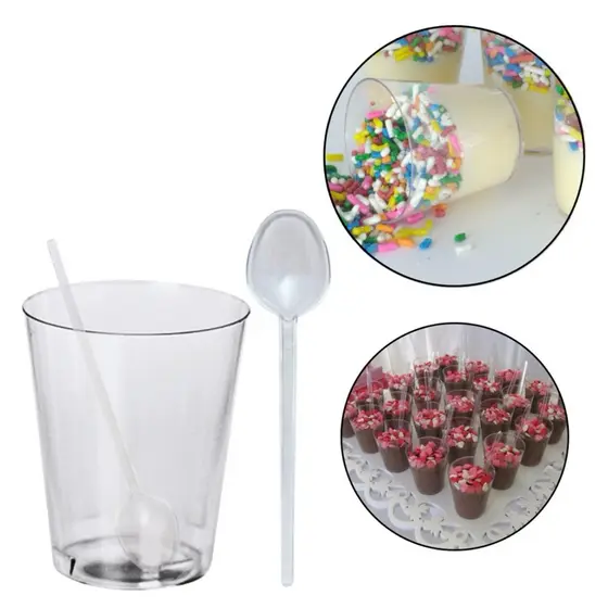 KIT 100~500 COPINHO 10 ML BRIGADEIRO ACRÍLICO + 100~500 MINI COLHER CRISTAL//