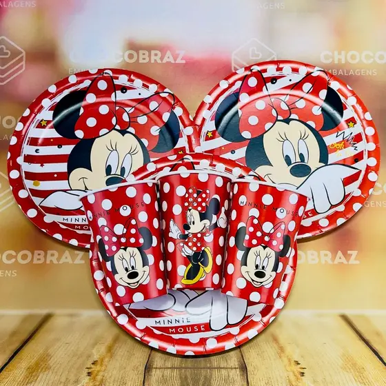 Kit Festa MINNIE MOUSE 8 Pratos + 8 Copos Descartável 180 Ml Papel - REGINA