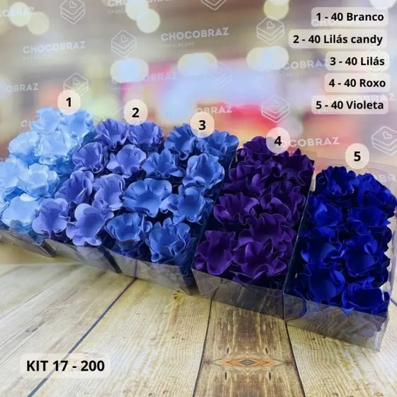 KIT 200 Forminhas De Doces Festa 5 Cores BRANCO + LILÁS CANDY + LILÁS + ROXO + VIOLETA