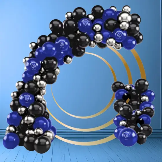 Kit 125 Balões Azul  7”+ Preto 7”+ Prata Metalizado 5” - Balão Bexiga Liso/Cromado Para Festas KIT04