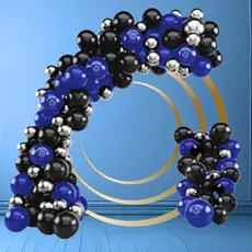 Kit 125 Balões Azul  7”+ Preto 7”+ Prata Metalizado 5” - Balão Bexiga Liso/Cromado Para Festas KIT04