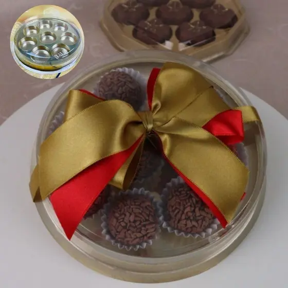 10~40  Caixa Redonda Dourado C/8 Cavidades P/ Bombons 14080 (BWB) (CHOCO)
