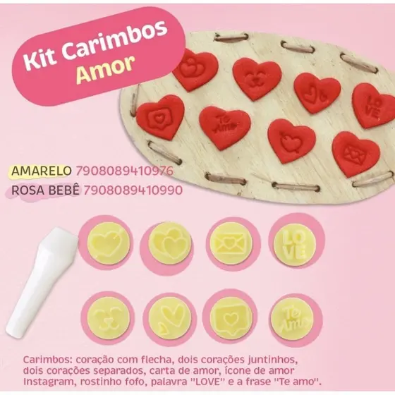 Kit Carimbos Amor - 9 Peças - Cor Rosa (Blue Star)//
