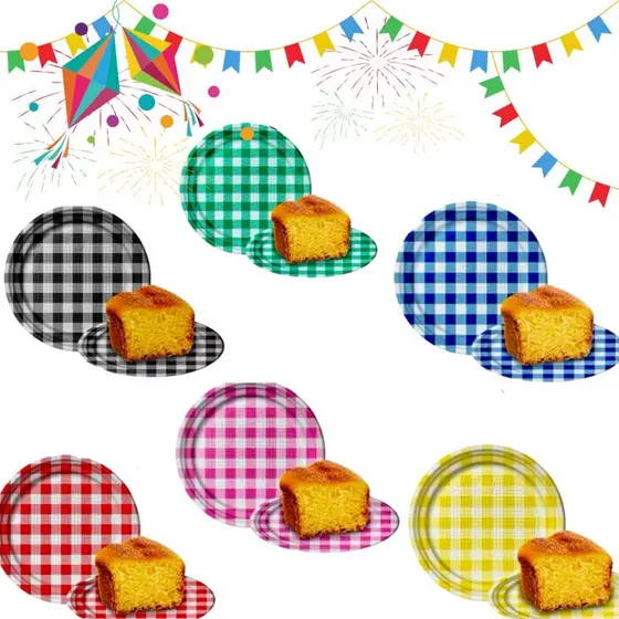 10~60 PRATOS FESTA JUNINA 15 cm XADREZ PRATINHOS JUNINOS