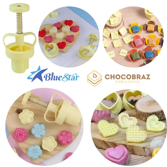 KIT EJETOR E MOLDE PARA MASSAS BRIGADEIRO E DOCES - BLUE STAR MAX FLORES. CORAÇÃO. ARABESCOS. DOCINHOS GOURMET - OFF////