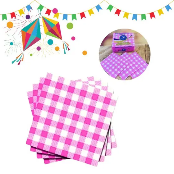 KIT 50 ~ 300 GUARDANAPOS XADREZ ROSA  FESTA JUNINA (19,5X22,5 CM) (CHOCO)