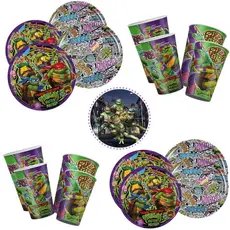 KIT FESTA TARTARUGA NINJA 16 PRATOS + 16 COPOS DESCARTÁVEL 180 ML PAPEL - REGINA