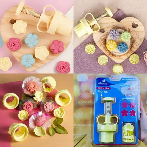 KIT EJETOR MAX FLORES PARA MODELAR MASSAS DOCES E BRIGADEIROS ATÉ 25G - BLUE STAR (CHOCO)