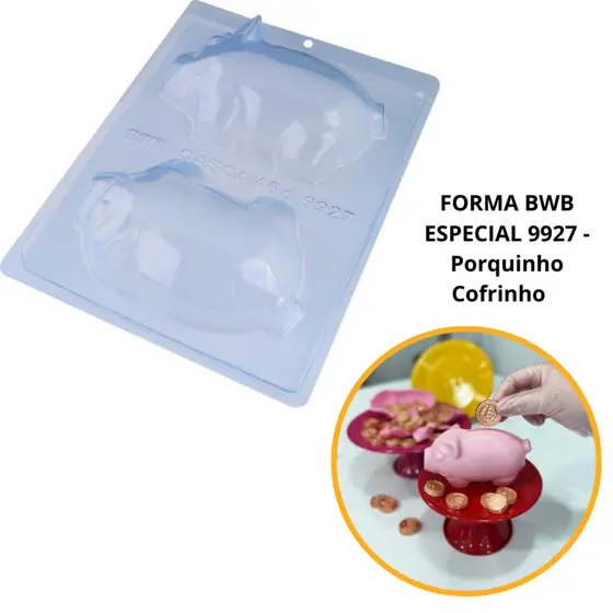 1~4 Forma BWB Com Silicone (3 partes) Para Chocolate Cód. 9927 - Cofrinho 230g. Dinheiro, Moeda (CHOCO)