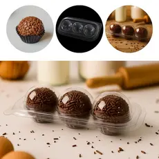 40 EMBALAGEM BLISTER PARA 3 DOCES E BRIGADEIROS BWB 14152 (CHOCO)