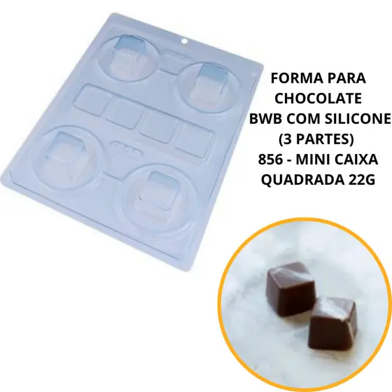 1~5 FORMA PARA CHOCOLATE BWB COM SILICONE (3 PARTES) 856 - MINI CAIXA QUADRADA 22G (CONJUNTO) (CHOCO)