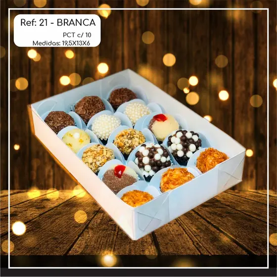 10~50  Caixas Embalagem 15 Doces Com Visor em  Acetato BRANCA 19,5x13x6 - Ref. 21 ( Chocobraz )