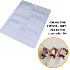 1~4 Forma bwb com silicone (3 partes) cod 9817 - Pirulito Pão de Mel  120 gramas Quadrado (CHOCO)