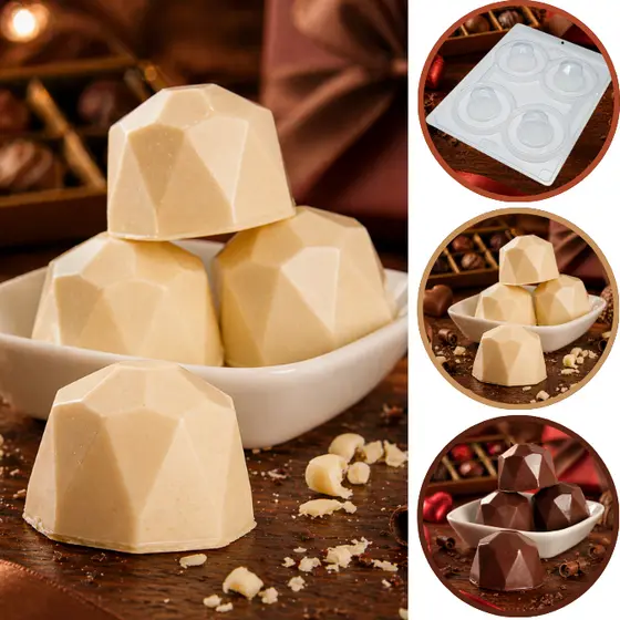 1~5 Forma BWB Com Silicone (3 partes)-Cód. 54 - Trufa Diamante 20g. Para Festas Trufas e Bombons (CHOCO)
