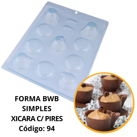 1~10 FORMA SIMPLES PIRULITO XÍCARA COM PIRES CÓD.:94 EM ACETATO BWB PARA BOMBOM, DOCES DE CHOCOLATE E CONFEITARIA.